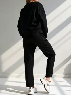 Komplety Damskie^Royalfashion Wiskozowy damski komplet z printem czarny