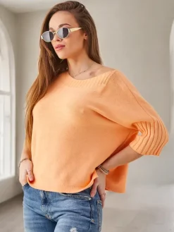 Swetry^Royalfashion Wiskozowy damski sweter z krótkimi rękawami pomarańczowy