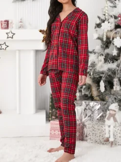 Bielizna|Piżamy^Royalfashion Świąteczna dziecięca piżama bawełniana w kratkę