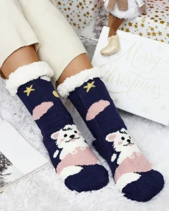 Skarpetki^Royalfashion Świąteczne damskie zimowe skarpetki z zwężeniami Granatowy