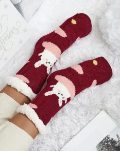 Skarpetki^Royalfashion Świąteczne damskie zimowe skarpetki z zwężeniami czerwony