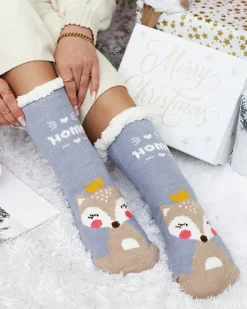 Skarpetki^Royalfashion Świąteczne damskie zimowe skarpetki z zwężeniami Ecru