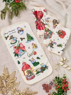 Ściereczki^Royalfashion Świąteczny komplet 4 ściereczek kuchennych Merry Xmas