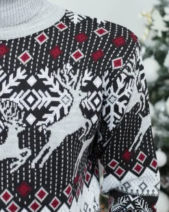 Bluzki^Royalfashion Świąteczny męski sweter z golfem w kolorze szarym gołębi szary