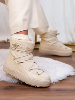 Śniegowce|Botki Z Delikatnym Ociepleniem^Royalfashion Wsuwane botki a'la śniegowce damskie w kolorze m Vevnose beżowy
