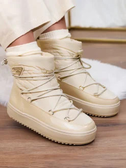 Śniegowce|Botki Z Delikatnym Ociepleniem^Royalfashion Wsuwane botki a'la śniegowce damskie w kolorze m Vevnose beżowy