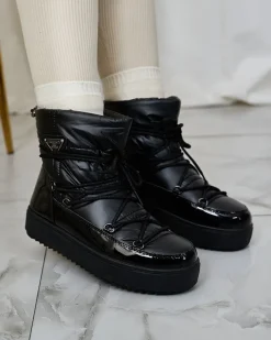 Śniegowce|Botki Bez Ocieplenia^Royalfashion Wsuwane botki a'la śniegowce damskie w kolorze m Nevsone czarny