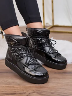 Śniegowce|Botki Z Delikatnym Ociepleniem^Royalfashion Wsuwane botki a'la śniegowce damskie w kolorze m Vevnose czarny