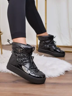 Śniegowce|Botki Z Delikatnym Ociepleniem^Royalfashion Wsuwane botki a'la śniegowce damskie w kolorze m Vevnose czarny