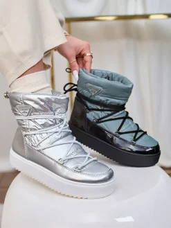 Śniegowce|Botki Z Delikatnym Ociepleniem^Royalfashion Wsuwane botki a'la śniegowce damskie w kolorze m Vevnose srebrny