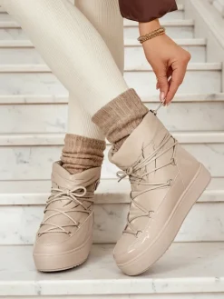 Śniegowce|Botki Z Delikatnym Ociepleniem^Royalfashion Wsuwane botki a'la śniegowce damskie w kolorze jasnom Vevnose brązowy