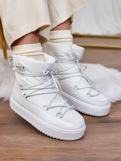 Śniegowce|Botki Z Delikatnym Ociepleniem^Royalfashion Wsuwane botki a'la śniegowce damskie w kolorze m Vevnose biały