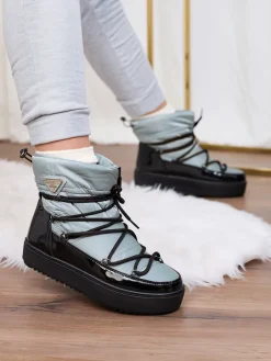 Śniegowce|Botki Z Delikatnym Ociepleniem^Royalfashion Wsuwane botki a'la śniegowce damskie w kolorze niebieskim Vevnose Ecru