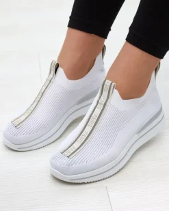 Bieganie, Ćwiczenia I Trening^Royalfashion Wsuwane buty sportowe damskie z napisami w kolorze m Cerppa biały