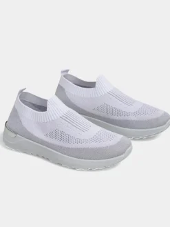 Bieganie, Ćwiczenia I Trening^Royalfashion Wsuwane damskie materiałowe buty sportowe Terrifa biały