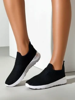 Bieganie, Ćwiczenia I Trening^Royalfashion Wsuwane damskie materiałowe buty sportowe Satet czarny