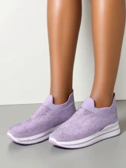 Bieganie, Ćwiczenia I Trening^Royalfashion Wsuwane damskie buty sportowe z cyrkoniami Adeq fioletowy