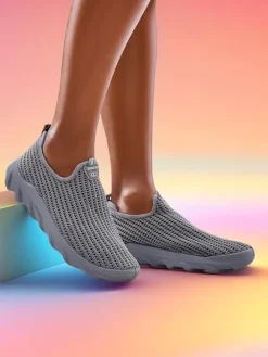 Bieganie, Ćwiczenia I Trening^Royalfashion Wsuwane damskie materiałowe buty sportowe Erra gołębi szary