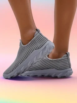 Bieganie, Ćwiczenia I Trening^Royalfashion Wsuwane damskie materiałowe buty sportowe Erra gołębi szary