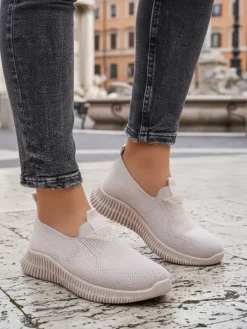 Sportowe|Bieganie, Ćwiczenia I Trening^Royalfashion Wsuwane damskie materiałowe buty sportowe Serra beżowy