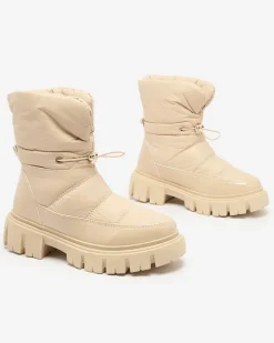 Śniegowce|Botki Z Grubym Ociepleniem^Royalfashion Wsuwane śniegowce damskie w m kolorze Sadella beżowy