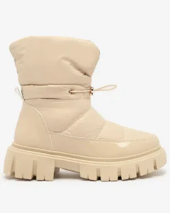 Śniegowce|Botki Z Grubym Ociepleniem^Royalfashion Wsuwane śniegowce damskie w m kolorze Sadella beżowy
