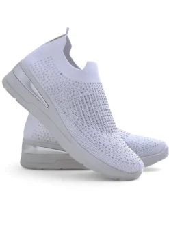 Sneakersy^Royalfashion Wsuwane sneakersy damskie na koturnie z cyrkoniami Qelavise biały