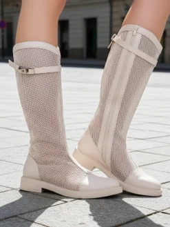 Botki Bez Ocieplenia|Botki Na Płaskim Obcasie^Royalfashion Wysokie ażurowe damskie botki Ovittole biały