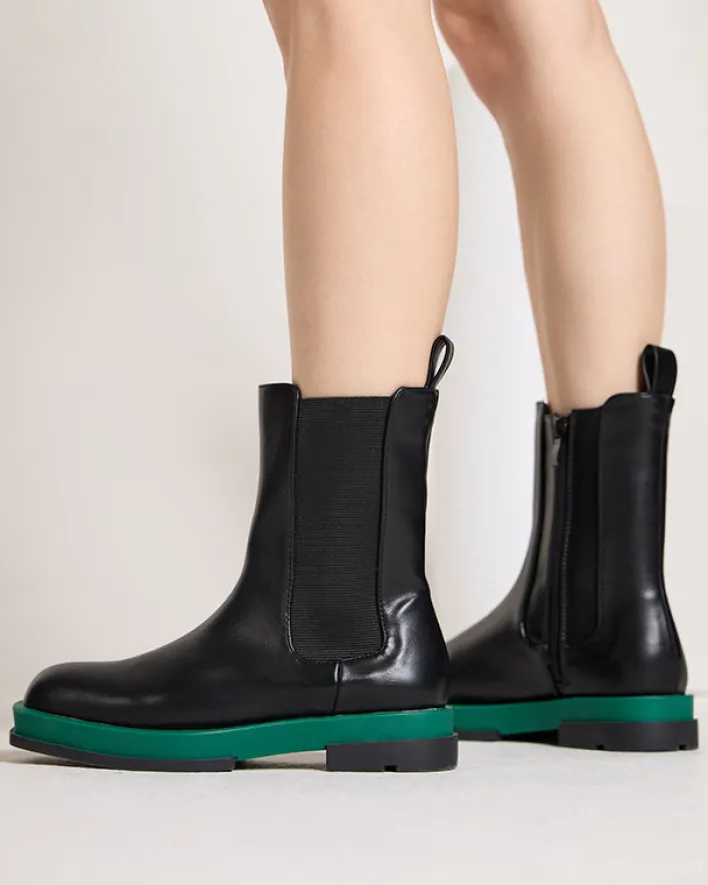 Botki Z Delikatnym Ociepleniem|Botki Na Płaskim Obcasie^Royalfashion Wysokie botki damskie z kwadratowym noskiem w kolorze czarno-m Litepi zielony