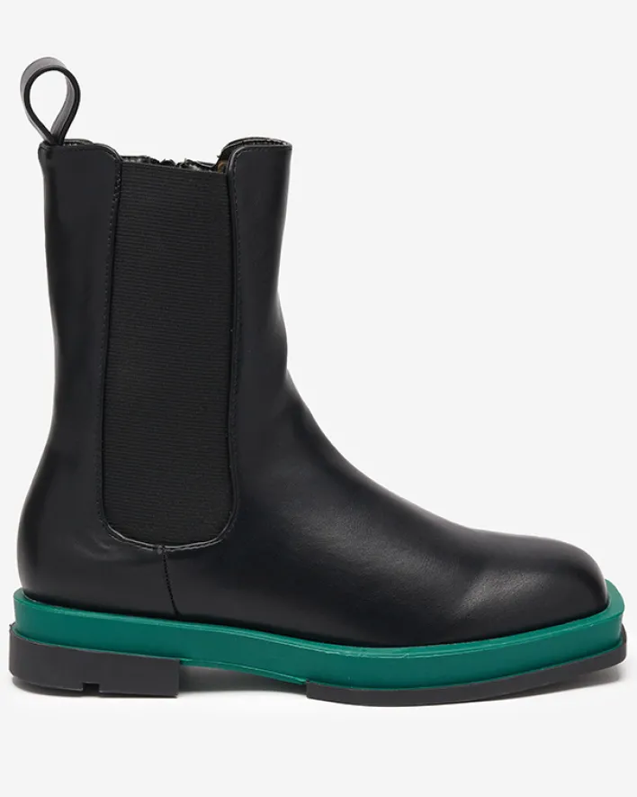 Botki Z Delikatnym Ociepleniem|Botki Na Płaskim Obcasie^Royalfashion Wysokie botki damskie z kwadratowym noskiem w kolorze czarno-m Litepi zielony