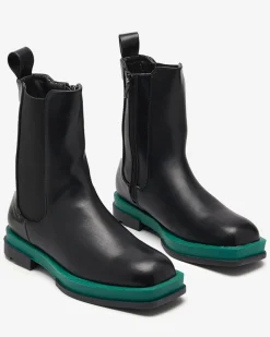 Botki Z Delikatnym Ociepleniem|Botki Na Płaskim Obcasie^Royalfashion Wysokie botki damskie z kwadratowym noskiem w kolorze czarno-m Litepi zielony