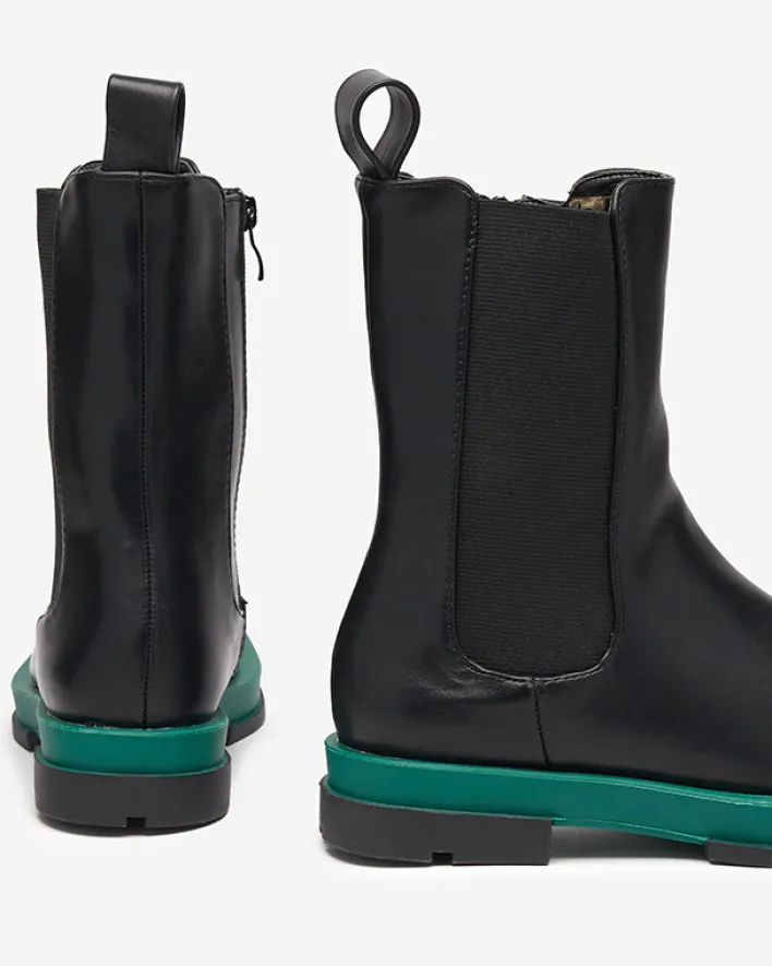 Botki Z Delikatnym Ociepleniem|Botki Na Płaskim Obcasie^Royalfashion Wysokie botki damskie z kwadratowym noskiem w kolorze czarno-m Litepi zielony