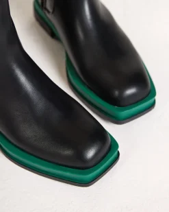 Botki Z Delikatnym Ociepleniem|Botki Na Płaskim Obcasie^Royalfashion Wysokie botki damskie z kwadratowym noskiem w kolorze czarno-m Litepi zielony