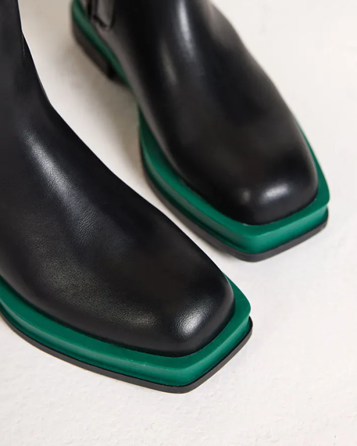 Botki Z Delikatnym Ociepleniem|Botki Na Płaskim Obcasie^Royalfashion Wysokie botki damskie z kwadratowym noskiem w kolorze czarno-m Litepi zielony