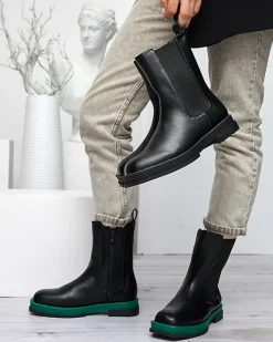 Botki Z Delikatnym Ociepleniem|Botki Na Płaskim Obcasie^Royalfashion Wysokie botki damskie z kwadratowym noskiem w kolorze czarno-m Litepi zielony