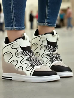 Sneakersy^Royalfashion Wysokie sportowe buty damskie z ukrytym koturnem Oblaffi biały