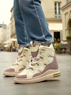 Sneakersy^Royalfashion Wysokie sportowe buty damskie z ukrytym koturnem Oblaffi biały