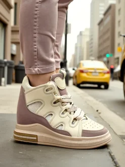 Sneakersy^Royalfashion Wysokie sportowe buty damskie z ukrytym koturnem Oblaffi biały