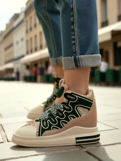 Sneakersy^Royalfashion Wysokie sportowe buty damskie z ukrytym koturnem Oblaffi zielony