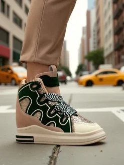 Sneakersy^Royalfashion Wysokie sportowe buty damskie z ukrytym koturnem Oblaffi zielony