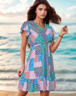 Sukienki Letnie|Sukienki Krótkie^Royalfashion Wzorzysta damska sukienka mini Wielokolorowe