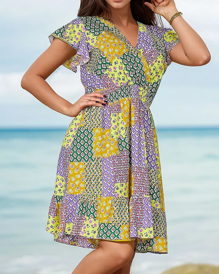 Sukienki Letnie|Sukienki Krótkie^Royalfashion Wzorzysta damska sukienka mini Wielokolorowe