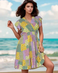 Sukienki Letnie|Sukienki Krótkie^Royalfashion Wzorzysta damska sukienka mini Wielokolorowe