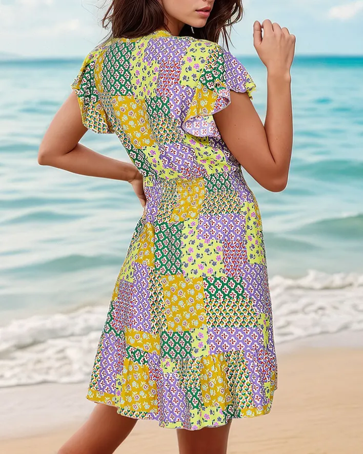 Sukienki Letnie|Sukienki Krótkie^Royalfashion Wzorzysta damska sukienka mini Wielokolorowe