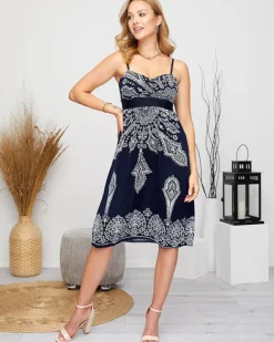 Sukienki Letnie|Sukienki Krótkie^Royalfashion Wzorzysta damska krótka sukienka w kolorze m Granatowy