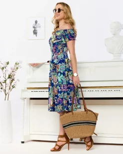 Sukienki Letnie|Sukienki Krótkie^Royalfashion Wzorzysta kobaltowa krótka sukienka damska kobaltowy