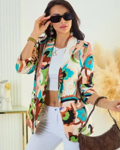 Bluzy|Kurtki / Marynarki / Płaszcze^Royalfashion Wzorzysta marynarka damska Wielokolorowe