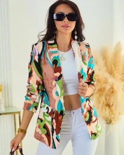 Bluzy|Kurtki / Marynarki / Płaszcze^Royalfashion Wzorzysta marynarka damska Wielokolorowe