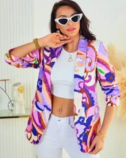 Bluzy|Kurtki / Marynarki / Płaszcze^Royalfashion Wzorzysta marynarka damska Wielokolorowe