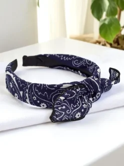 Akcesoria Do Włosów^Royalfashion Wzorzysta opaska do włosów z kokardką Mila Granatowy